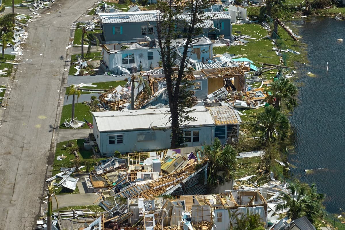 Mobile homes severely damaged by hurricane Ian in Florida