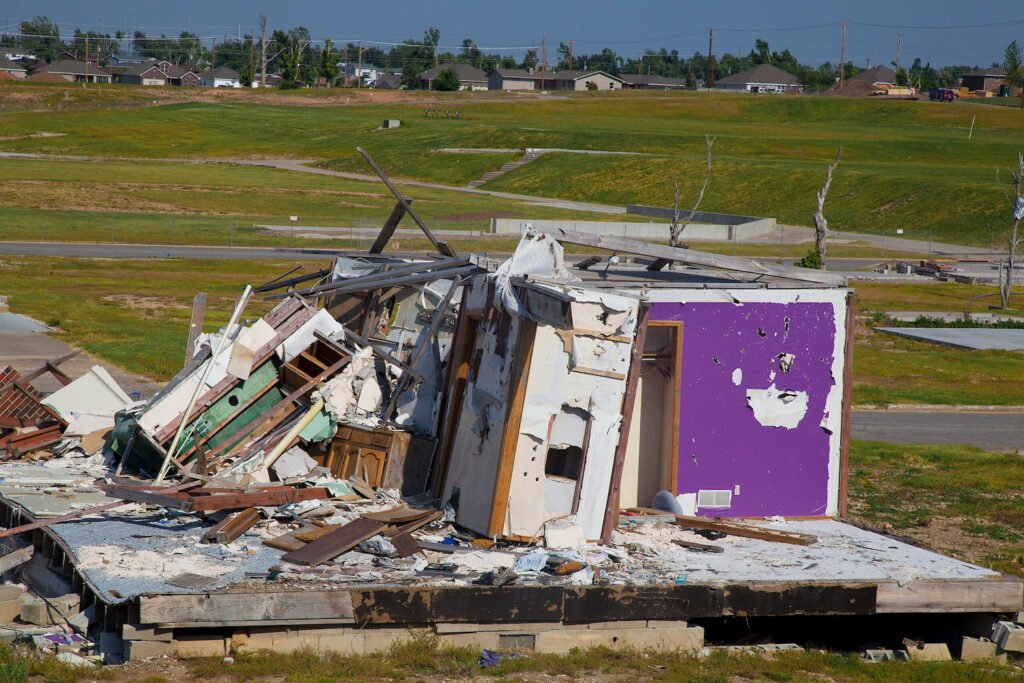 The remains of a home one year after a deadly E F 5 tornado struck the city of Joplin